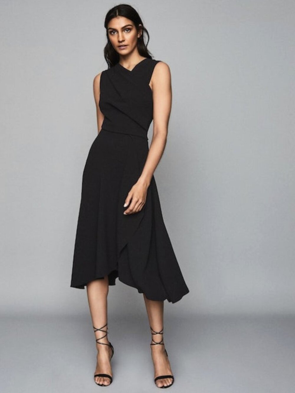 Reiss Marling Wrap Front Midi Dress Black Size 2 US / Size 6 UK